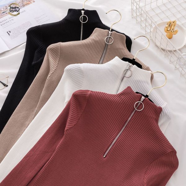 turtleneck zipper sweater korean womens sweaters winter autumn for women pullover jumper knitted sweater pull femme, White;black
turtleneck zipper sweater korean womens sweaters winter autumn for women pullover jumper knitted sweater pull femme, White;black