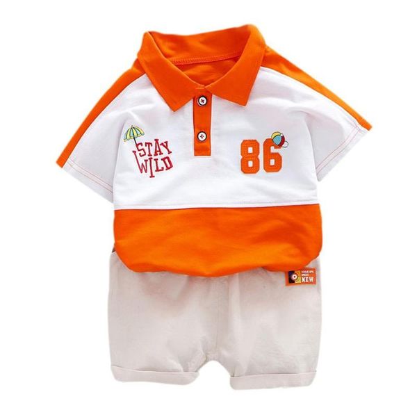 boy korean version lapel short-sleeved t-shirt + shorts set, White 
boy korean version lapel short-sleeved t-shirt + shorts set, White