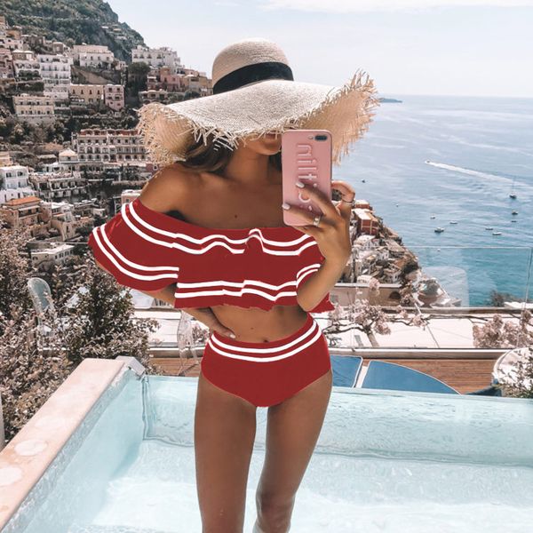 high waist bikini set 2020 off shoulder swimwear women swimsuit ruffle bathing suit beachwear biquini female, White;black
high waist bikini set 2020 off shoulder swimwear women swimsuit ruffle bathing suit beachwear biquini female, White;black