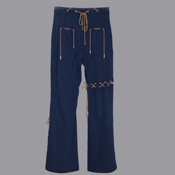 women's jeans flared pants personalized fashion cross tie splicing, Blue
women's jeans flared pants personalized fashion cross tie splicing, Blue