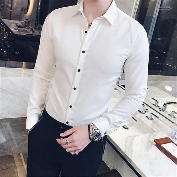 fashion styles single breasted male designer mens shirt spring solid long sleeve lapel clothes, White;black 
fashion styles single breasted male designer mens shirt spring solid long sleeve lapel clothes, White;black