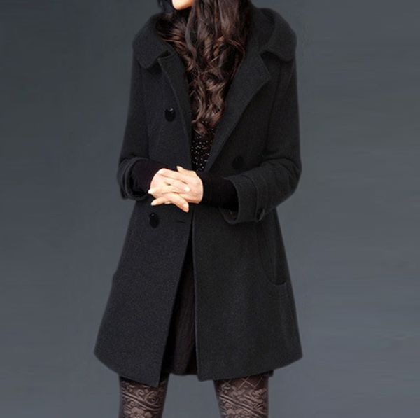 double-breasted blend coat 2019 autumn and winter turn-down collar casual medium and long wool hooded thick coat abrigo mujer, Black
double-breasted blend coat 2019 autumn and winter turn-down collar casual medium and long wool hooded thick coat abrigo mujer, Black