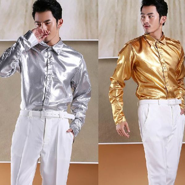 men shirt silver gold shiny face shirts man evening party nightclub birthday celebrate formal clothes adults stage wear dt734, White;black
men shirt silver gold shiny face shirts man evening party nightclub birthday celebrate formal clothes adults stage wear dt734, White;black