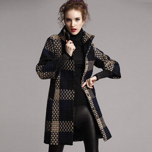 women's coat for winter england design long woolen coats plaid vintage overcoat wool blends plaid, Black
women's coat for winter england design long woolen coats plaid vintage overcoat wool blends plaid, Black