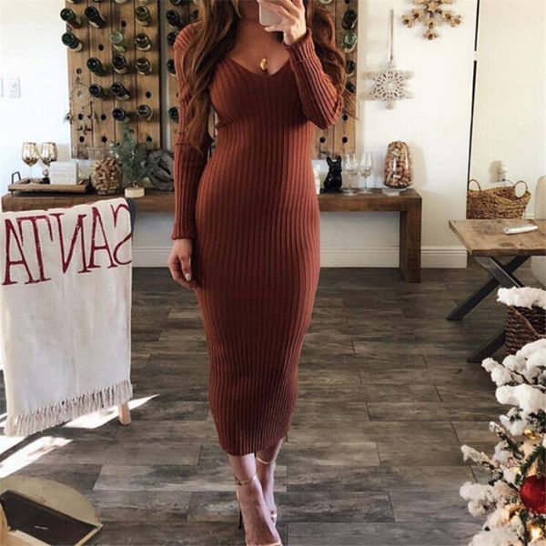 fashion women's autumn winter knitted v-neck dresses lady bodycon long sleeve pencil party dress backless solid color dress, Black;gray 
fashion women's autumn winter knitted v-neck dresses lady bodycon long sleeve pencil party dress backless solid color dress, Black;gray