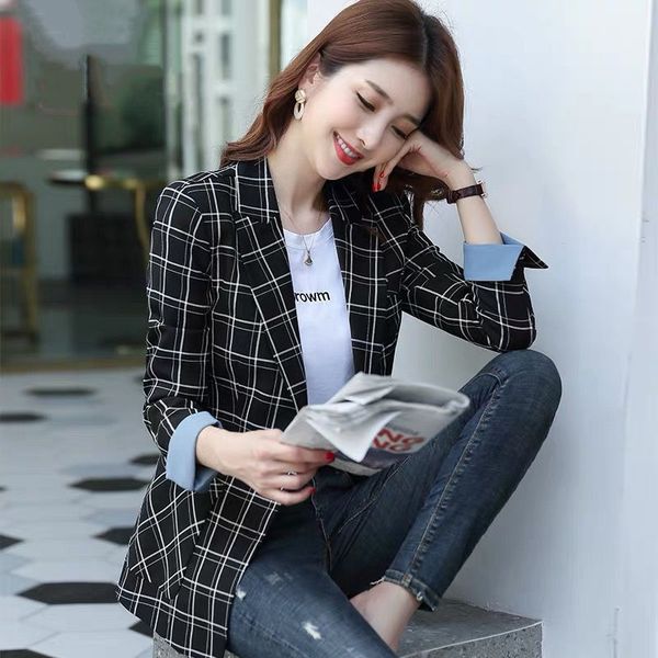 soft and comfortable womens blazer plaid lady casual style blazer women single button coat, White;black
soft and comfortable womens blazer plaid lady casual style blazer women single button coat, White;black