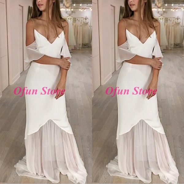 simple mermaid spaghetti strap wedding dresses robes de mariée v neck short sleeve bohemian beach summer long bridal wedding gowns, White 
simple mermaid spaghetti strap wedding dresses robes de mariée v neck short sleeve bohemian beach summer long bridal wedding gowns, White
