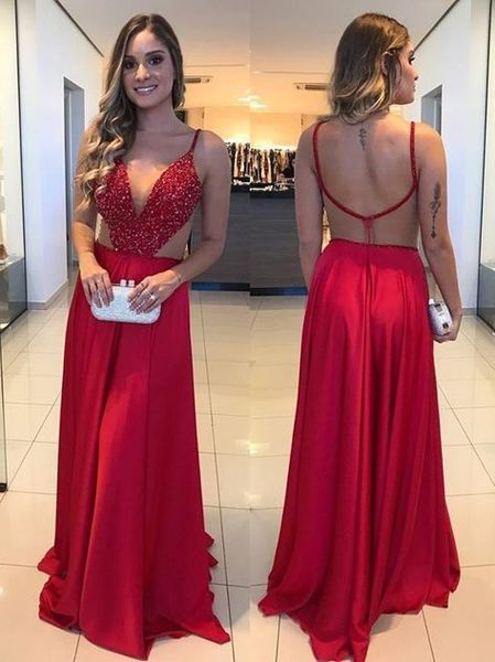 plunging neck long prom dress with open back floor length prom gowns with brush train custom evening gowns sexy, Black
plunging neck long prom dress with open back floor length prom gowns with brush train custom evening gowns sexy, Black