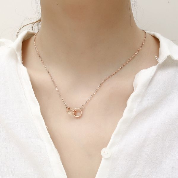 korean style womens gift rose gold stainless steel chain necklace double circle charm necklaces, Silver
korean style womens gift rose gold stainless steel chain necklace double circle charm necklaces, Silver
