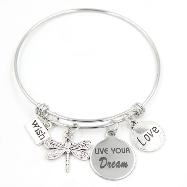 wholesale wire expandble bangle inspire dragonfly bracelet stainless steel bangle live your dream wish charms bracelet&bangle soldier gifts, Golden;silver
wholesale wire expandble bangle inspire dragonfly bracelet stainless steel bangle live your dream wish charms bracelet&bangle soldier gifts, Golden;silver