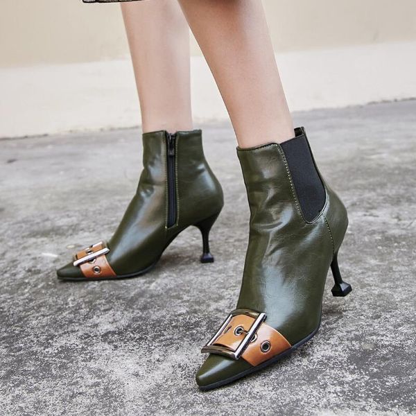 leather belt buckle ankle boots women pointed toe high heels boots 42 43 plus size autumn winter booties s361, Black
leather belt buckle ankle boots women pointed toe high heels boots 42 43 plus size autumn winter booties s361, Black