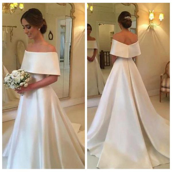 a-line simple wedding dress bridal gown off shoulder long satin wedding dresses zipper up back satin wedding gowns robe de mariage, White
a-line simple wedding dress bridal gown off shoulder long satin wedding dresses zipper up back satin wedding gowns robe de mariage, White