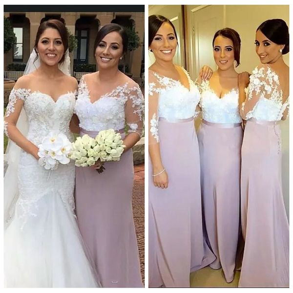 sheer quarter sleeves white lace appliques mermaid bridesmaids dresses 2019 modest sweep train long bridesmaid honor of maid women maxi wear, White;pink
sheer quarter sleeves white lace appliques mermaid bridesmaids dresses 2019 modest sweep train long bridesmaid honor of maid women maxi wear, White;pink