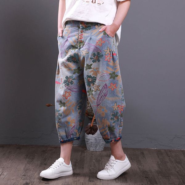 qpfjqd colorful women washed bleached painted harem denim pants elastic waist loose ladies casual floral print jeans trousers, Blue
qpfjqd colorful women washed bleached painted harem denim pants elastic waist loose ladies casual floral print jeans trousers, Blue