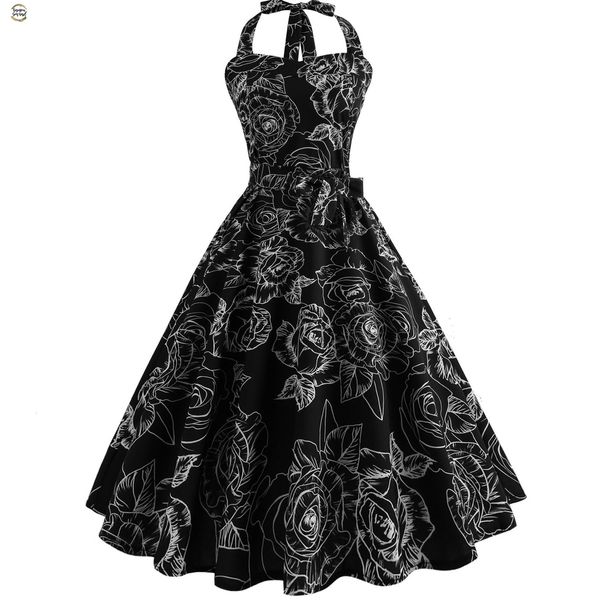 dress summer 2019 robe vintage pin up dress women floral print halter big swing 1950s 60s rockabilly party dresses vestido designer clothes, Black;gray
dress summer 2019 robe vintage pin up dress women floral print halter big swing 1950s 60s rockabilly party dresses vestido designer clothes, Black;gray