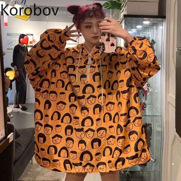 korobov корейские свободные повседневные пальто с капюшоном женщин harajuku мультфильм печатные с длинным рукавом куртки ulzzang солнцезащит, Black;brown 
korobov корейские свободные повседневные пальто с капюшоном женщин harajuku мультфильм печатные с длинным рукавом куртки ulzzang солнцезащит, Black;brown