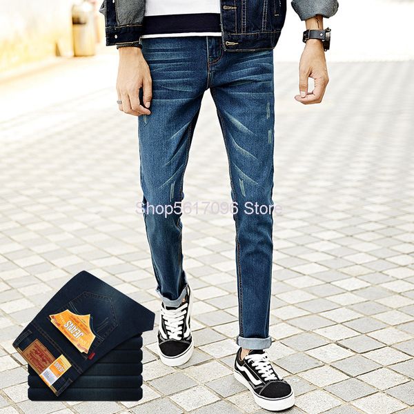 england elastic force slim fit feet jeans super leisure show slender pants men's wear youth pencil pants, Blue
england elastic force slim fit feet jeans super leisure show slender pants men's wear youth pencil pants, Blue