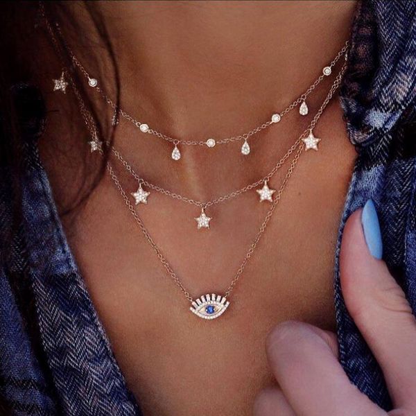 bohemian gold multilayer star moon crystal necklace for women fashion blue rhinestone eye necklace 2019 choker jewelry wholesale, Silver
bohemian gold multilayer star moon crystal necklace for women fashion blue rhinestone eye necklace 2019 choker jewelry wholesale, Silver