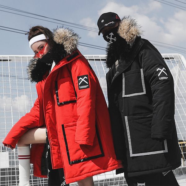 2019 winter reflective strip jacket men long canada coat fur hood warm letter print hip hop parka men women couple streetwear, Tan;black
2019 winter reflective strip jacket men long canada coat fur hood warm letter print hip hop parka men women couple streetwear, Tan;black