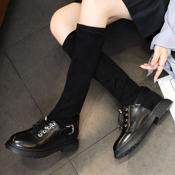 2019 autumn new korean version of the low-heeled round head with long boots female wild casual, Black
2019 autumn new korean version of the low-heeled round head with long boots female wild casual, Black