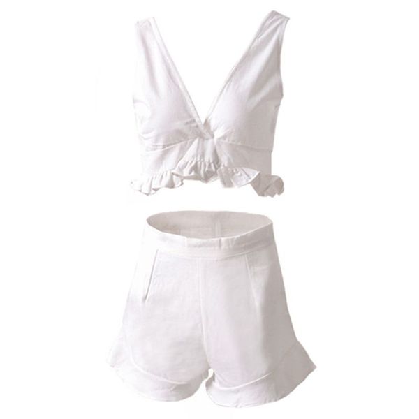 women summer 2 piece white outfits set sleeveless v-neck cami crop high waist ruffles shorts beach clubwear
women summer 2 piece white outfits set sleeveless v-neck cami crop high waist ruffles shorts beach clubwear