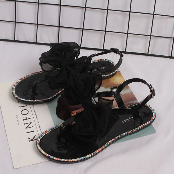 new summer wild surrounding colorful diamond bowknot herringbone cooler sandals wild flat non-slip beach shoes, Black
new summer wild surrounding colorful diamond bowknot herringbone cooler sandals wild flat non-slip beach shoes, Black