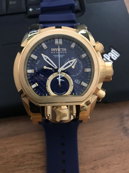 52mm invicta model 25210men reserve bolt zeus magnum dual time swiss chrono 18k gold blue rubber strap watch, Slivery;brown
52mm invicta model 25210men reserve bolt zeus magnum dual time swiss chrono 18k gold blue rubber strap watch, Slivery;brown
