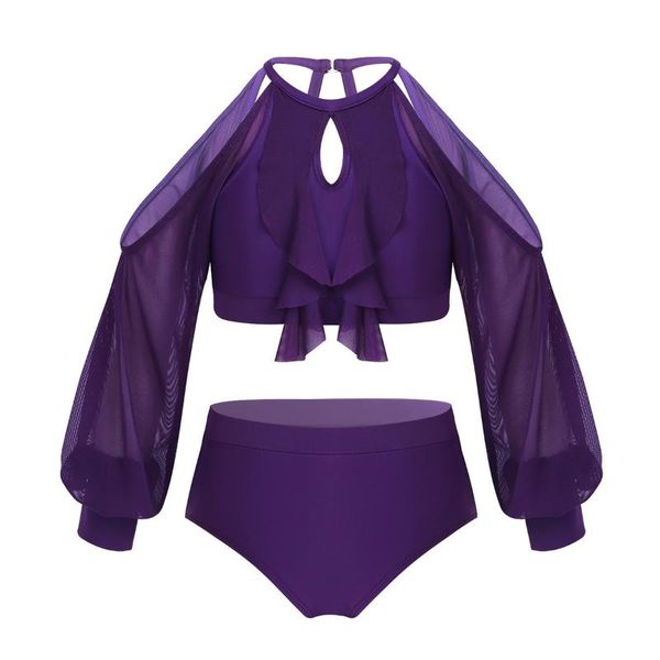 kids girls two-piece dancewear outfit off shoulder caged back ruffled crop with briefs set for dancing stage performance, Black;red
kids girls two-piece dancewear outfit off shoulder caged back ruffled crop with briefs set for dancing stage performance, Black;red