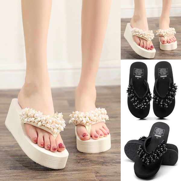 women girls floral wedges bohemian style flip flops sandals slippers beach shoes, Black
women girls floral wedges bohemian style flip flops sandals slippers beach shoes, Black