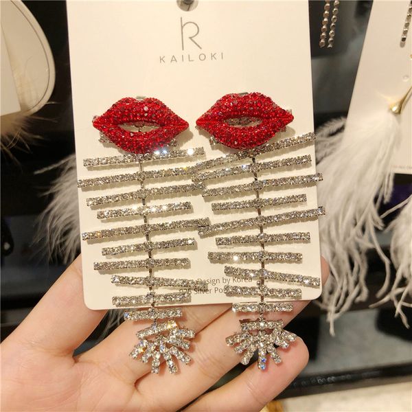 2020 new fashion red mouth rhinestone drop earrings for women bijoux shiny fishbone crystal dangle earrings jewelry gifts, Silver
2020 new fashion red mouth rhinestone drop earrings for women bijoux shiny fishbone crystal dangle earrings jewelry gifts, Silver