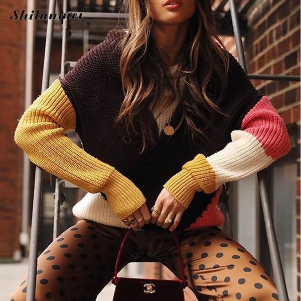 fashion patchwork long sleeve sweaters and pullovers new 2019 winter thick knitted sweater o neck warm autumn pull femme jumper, White;black
fashion patchwork long sleeve sweaters and pullovers new 2019 winter thick knitted sweater o neck warm autumn pull femme jumper, White;black