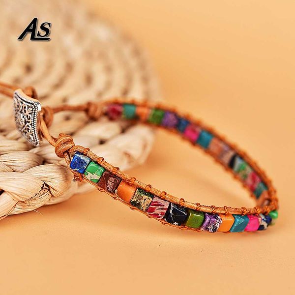 asingeloo multi color natural stone square beads charkra bracelet jewelry handmade leather wrap couples bracelet creative gifts, Golden;silver
asingeloo multi color natural stone square beads charkra bracelet jewelry handmade leather wrap couples bracelet creative gifts, Golden;silver