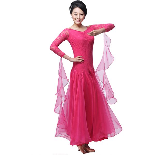 new women modern dance dress national standard big swing ballroom dance dress lace sleeves waltz dancing costumes, Black;red
new women modern dance dress national standard big swing ballroom dance dress lace sleeves waltz dancing costumes, Black;red