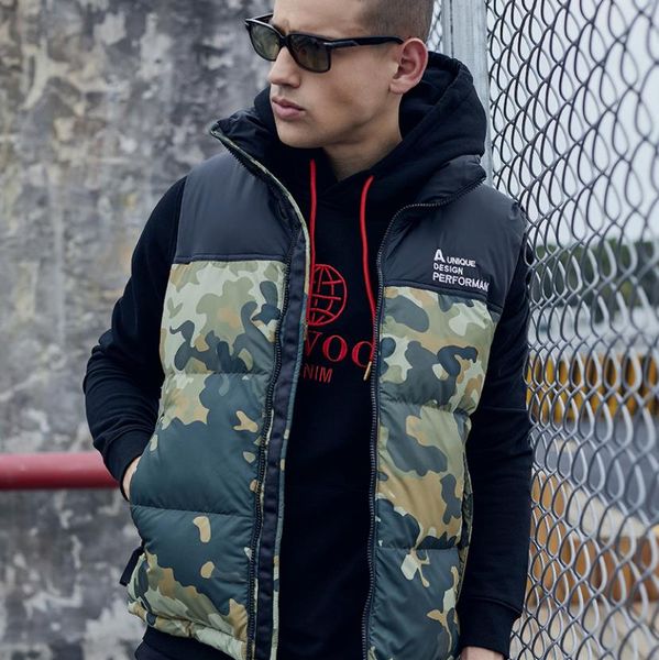 winter new style men's camouflage vests stand collar male casual fashion waistcoat waterproof thick warm youth coat the vest, Black;white