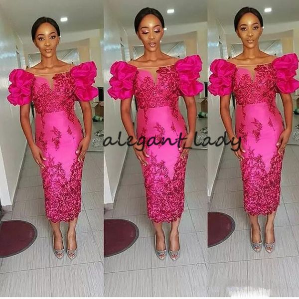 fuchsia tea-length cocktail party prom dresses 2019 african off shoulder puffy sleeve lace applique short prom gowns, Black
fuchsia tea-length cocktail party prom dresses 2019 african off shoulder puffy sleeve lace applique short prom gowns, Black