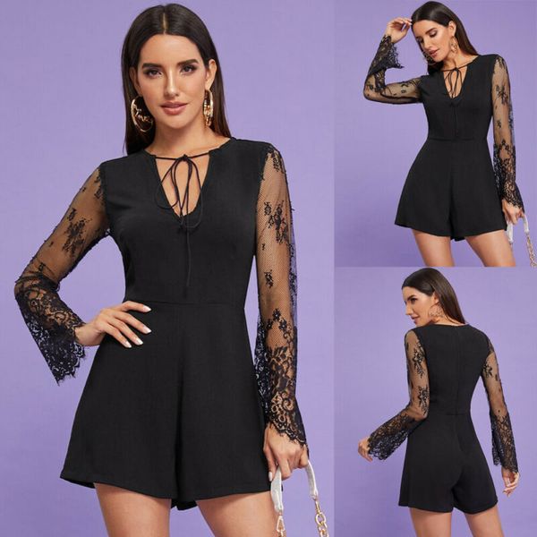 2019 women lace v neck bandage playsuit shorts long sleeve elegant fashion splice romper short jumpsuits, Black;white
2019 women lace v neck bandage playsuit shorts long sleeve elegant fashion splice romper short jumpsuits, Black;white