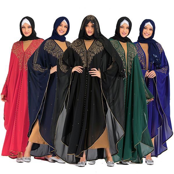 

siskakia khimar muslim jilbab dubai arabian abaya kimono islamic clothing for women fashion rhinestone beads kaftans & jubah new, Red