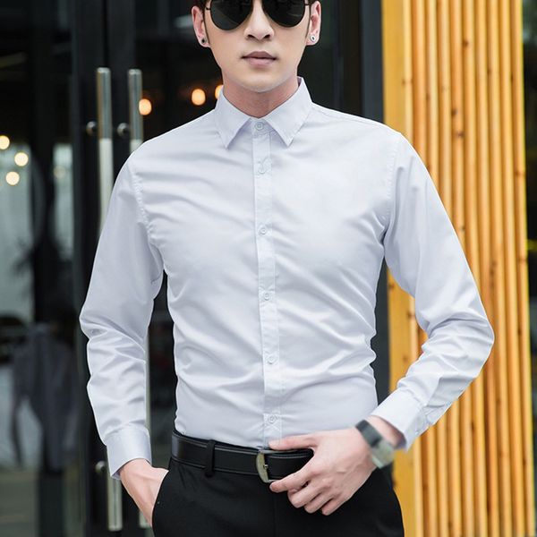 male solid button down lapel collar blouse long sleeve business work shirts, White;black
male solid button down lapel collar blouse long sleeve business work shirts, White;black