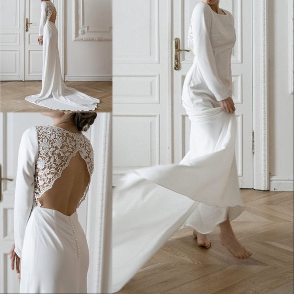 elegant simple lace mermaid wedding dress plus size long sleeve scoop open back sweep train chiffon bridal gown, White
elegant simple lace mermaid wedding dress plus size long sleeve scoop open back sweep train chiffon bridal gown, White