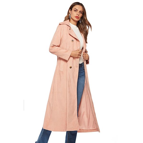2019 corduroy trench coat system designed for cross-border trade of the new women's long sleeve pink ribbon lapel buttons, Tan;black
2019 corduroy trench coat system designed for cross-border trade of the new women's long sleeve pink ribbon lapel buttons, Tan;black