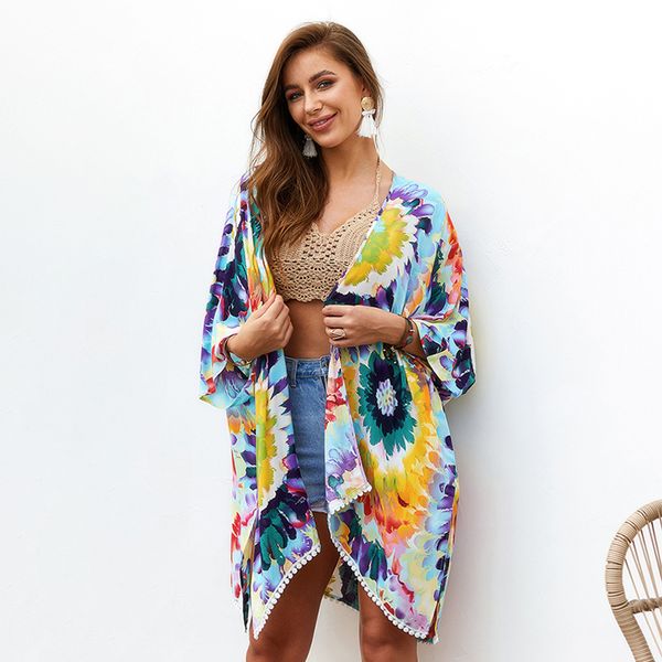 2019 women summer elegant new style fashion design loose flower printed personality colorful all-match casual beach style coat, Black;brown
2019 women summer elegant new style fashion design loose flower printed personality colorful all-match casual beach style coat, Black;brown