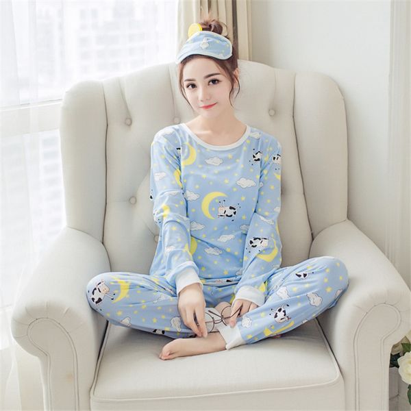 long-sleeved pajamas new korean version of the spring and autumn girl suit sets sleepwear home service cute cartoon comfortable, Blue;gray
long-sleeved pajamas new korean version of the spring and autumn girl suit sets sleepwear home service cute cartoon comfortable, Blue;gray