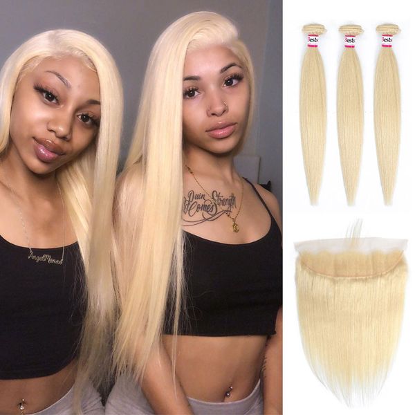 613 blonde bundles with frontal brazilian straight with frontal blonde human hair lace frontal closure with bundles, Black
613 blonde bundles with frontal brazilian straight with frontal blonde human hair lace frontal closure with bundles, Black