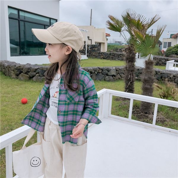 2019 autumn children's clothing girls plaid loose children's clothing shirt washed burr shirt, White;black 
2019 autumn children's clothing girls plaid loose children's clothing shirt washed burr shirt, White;black
