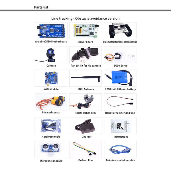 programmable toy th wifi fpv tank robot car kit with arm for arduino mega - line patrol obstacle avoidance version
programmable toy th wifi fpv tank robot car kit with arm for arduino mega - line patrol obstacle avoidance version