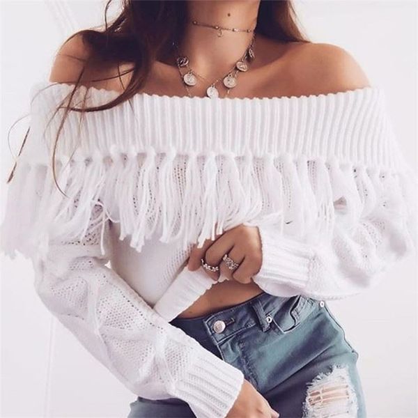 women irregular solid off shoulder tassel long sleeve loose white sweaters blouse women's sweater women's pullover, White;black
women irregular solid off shoulder tassel long sleeve loose white sweaters blouse women's sweater women's pullover, White;black