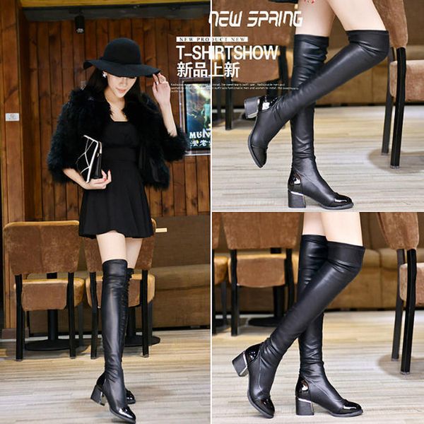overknee long canister women boots high heel elastic force thign boot female winter flat stretch fashion shoes, Black
overknee long canister women boots high heel elastic force thign boot female winter flat stretch fashion shoes, Black