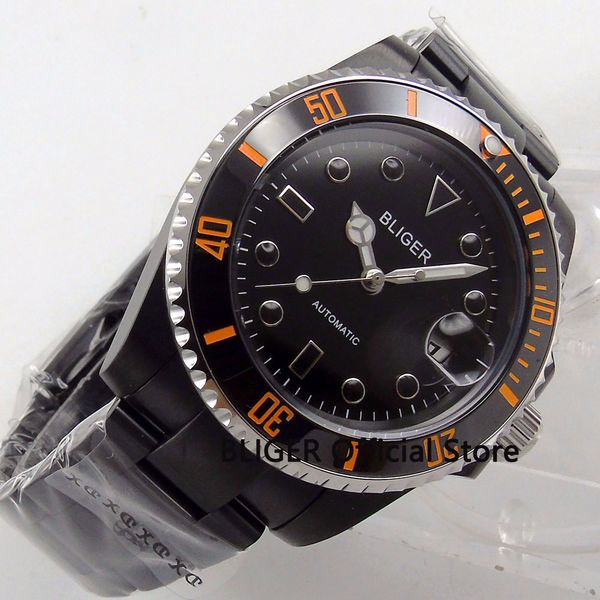 full black sapphire crystal bliger 40mm pvd coated watchcase men's watch luminous marks miyota automatic movement watch, Slivery;brown
full black sapphire crystal bliger 40mm pvd coated watchcase men's watch luminous marks miyota automatic movement watch, Slivery;brown