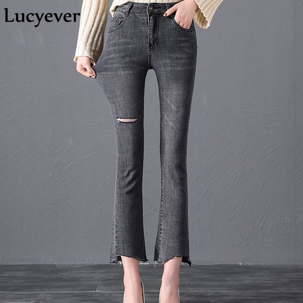 lucyever cotton elastic women jeans summer high waist hole tassel denim ankle-length pants korean skinny wide-leg jeans 2019, Blue
lucyever cotton elastic women jeans summer high waist hole tassel denim ankle-length pants korean skinny wide-leg jeans 2019, Blue