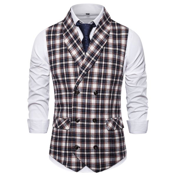 men's brand new fashion personality plaid business casual double breasted vest wedding man plaid vest men suit, Black;white
men's brand new fashion personality plaid business casual double breasted vest wedding man plaid vest men suit, Black;white